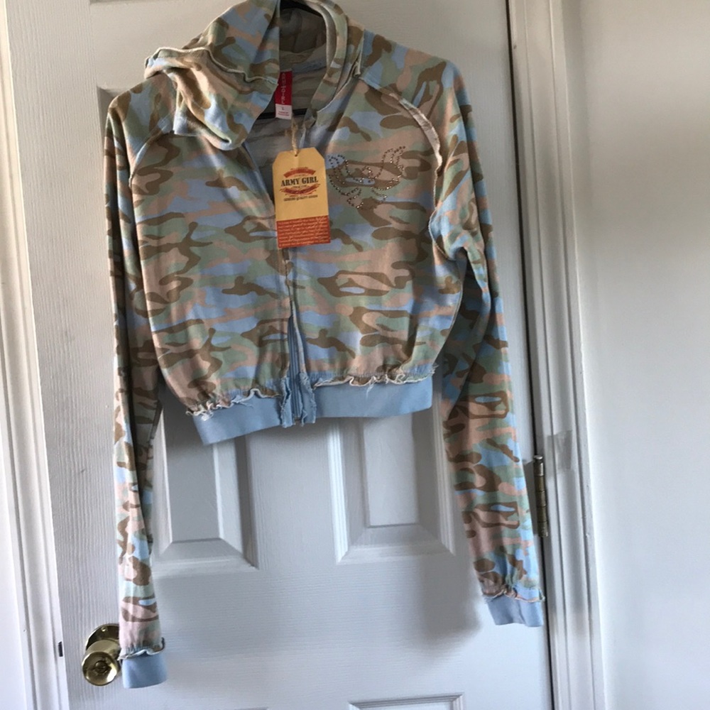 Army Girl Blue Camou Hoodie Varsity Apparel L NWT